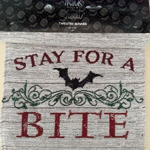 Halloween Trick Treat NEW Tapestry Table Runner “Stay for a Bite” 13x54